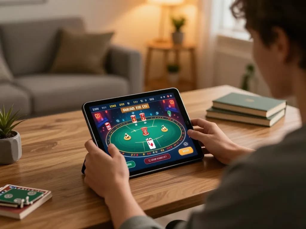 Engaging in online gaming on 888now com with lively poker interface at home.