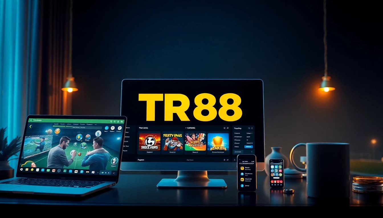 Engaging scene of users enjoying the TR88 online betting platform with dynamic game icons.