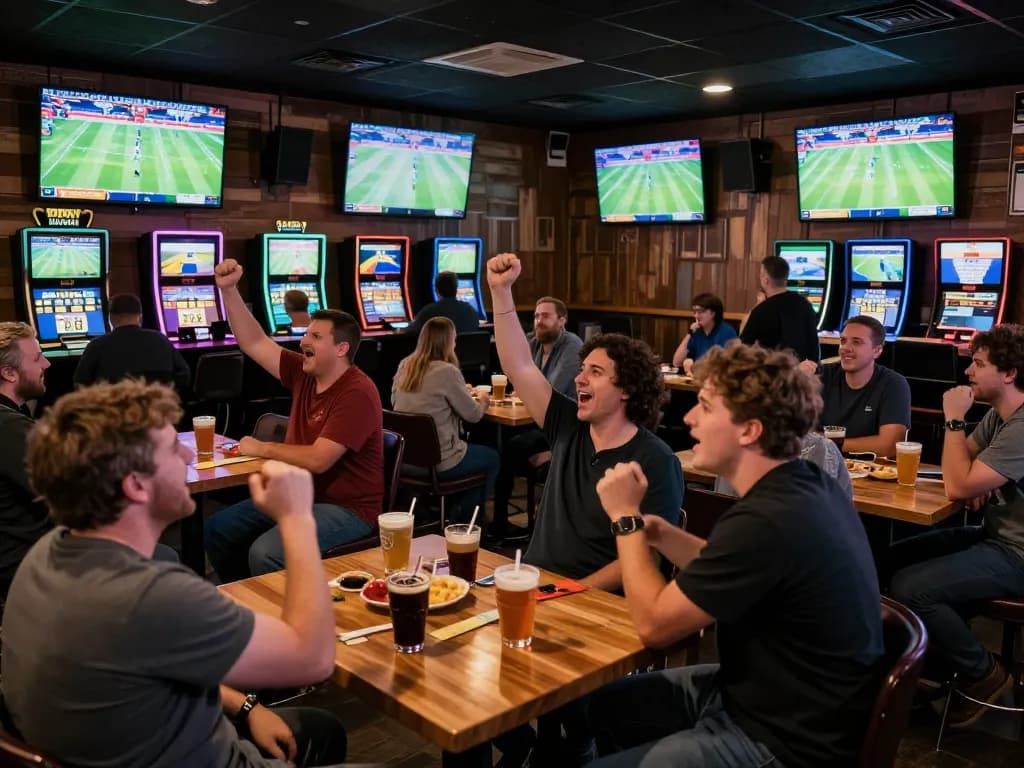 Fans engage in g28 sports betting during an exciting live event at a lively sports bar.