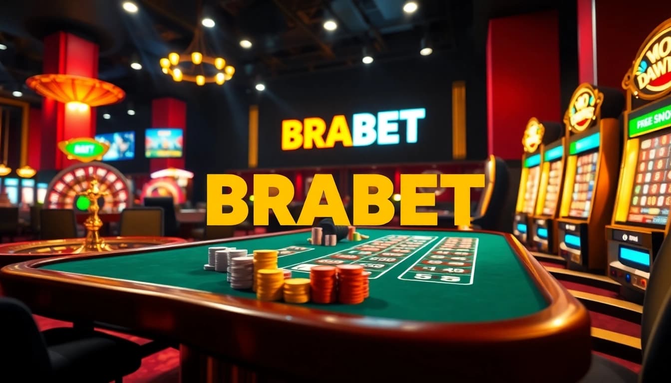 BRABET features an exciting casino scene with poker chips and roulette wheel.