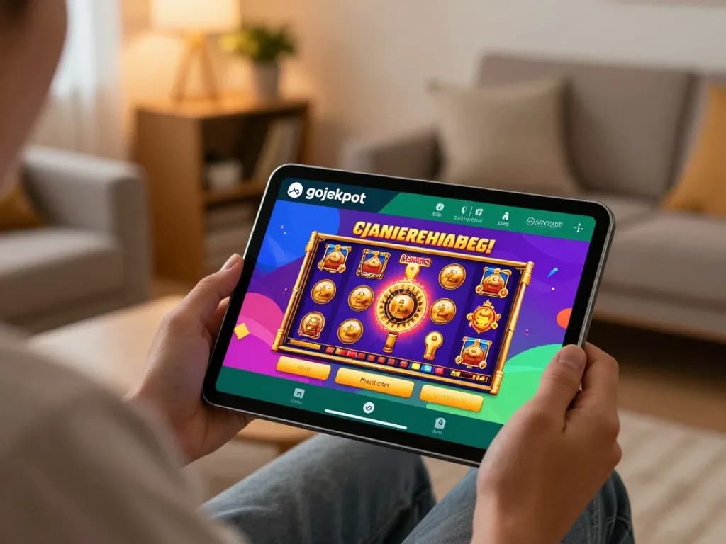 Engaging with the gojekpot online gaming app showcasing exciting slot options in a cozy setting.