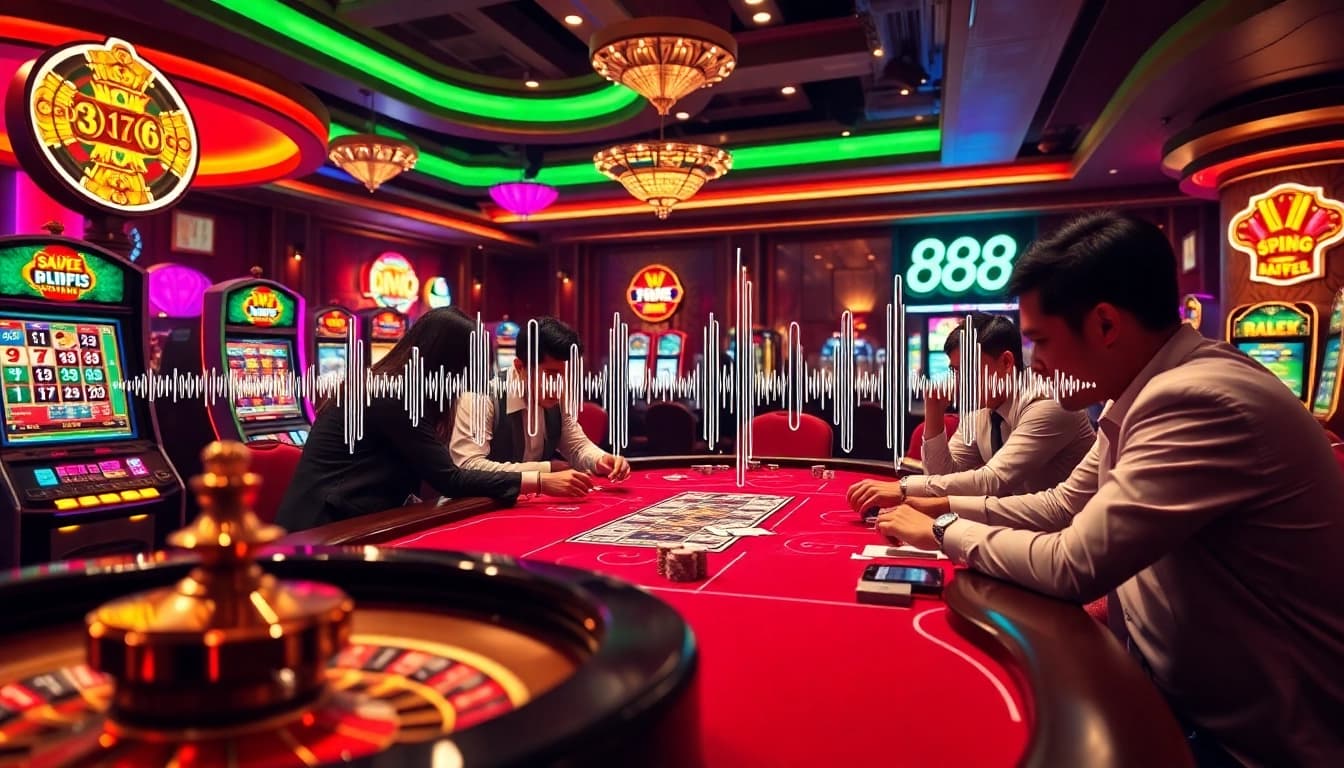 High-stakes casino gaming scene with a focus on MV88 audio technology integrated into the atmosphere.