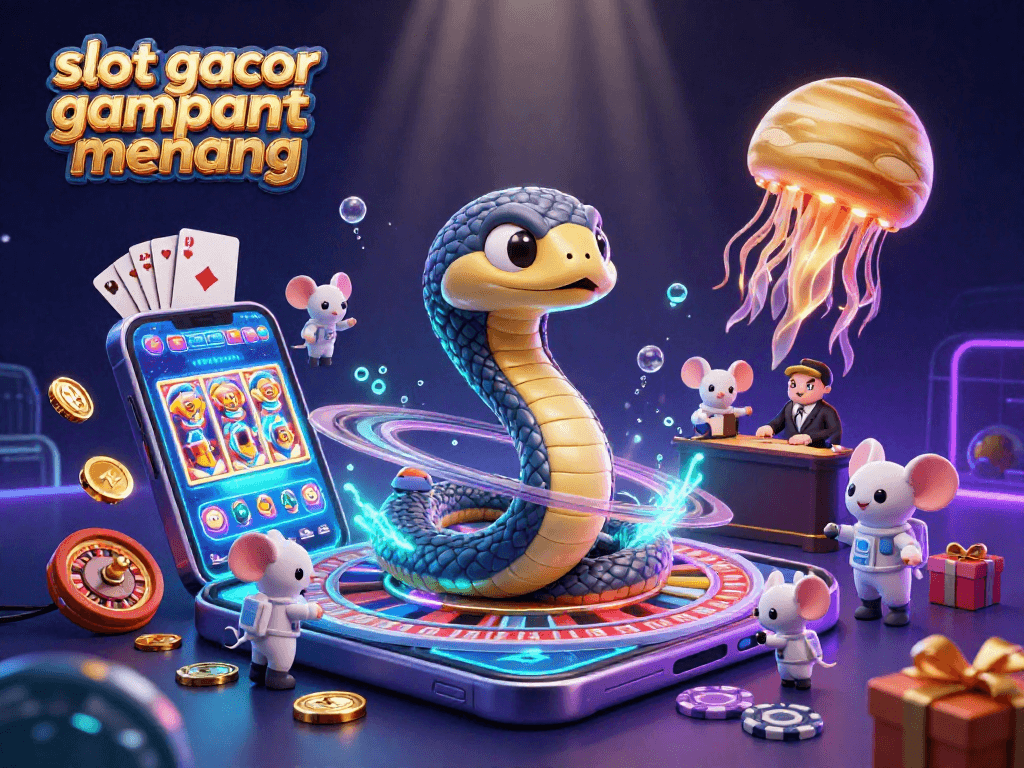 Play slot gacor gampang menang and win big with energetic gambling elements in a cosmic casino scene.
