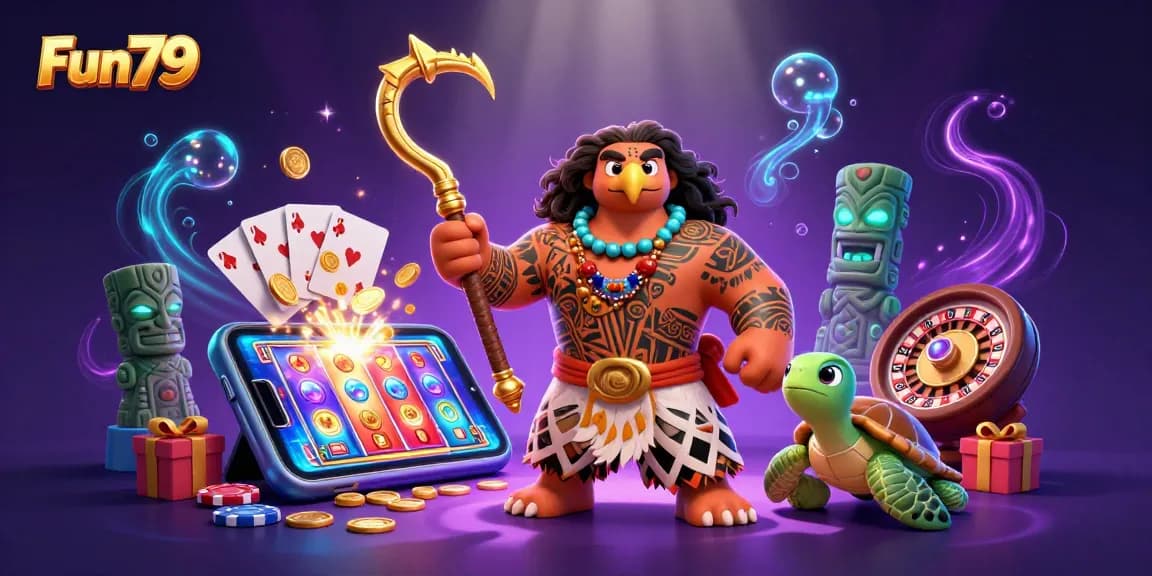 Experience the thrill of Fun79 with vibrant casino elements and underwater adventures in stunning digital art.
