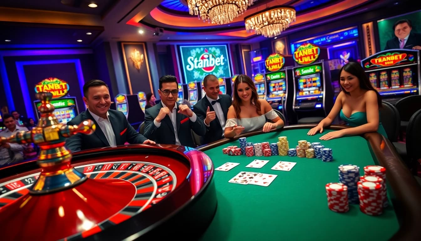 Experience the excitement of thabet casino with players at a vibrant gambling table.