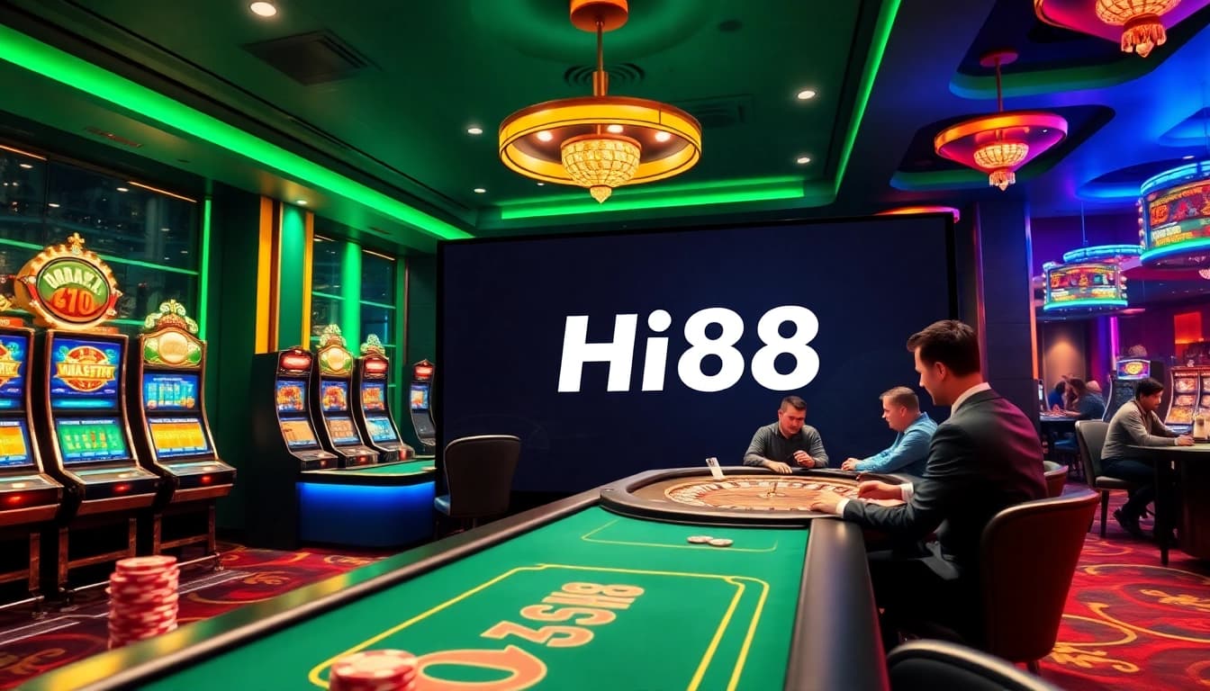 Experience thrilling gambling action on Hi88 with vibrant slot machines and poker tables.
