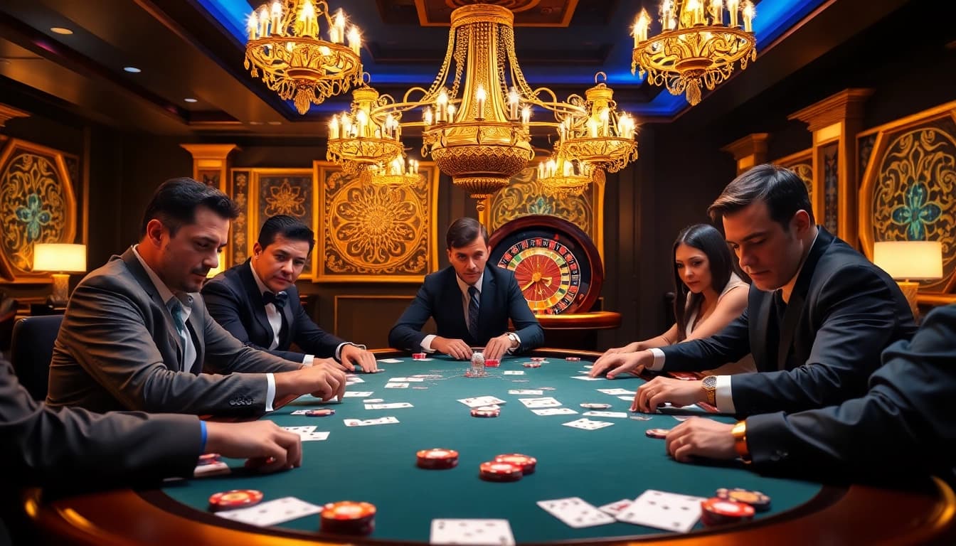 The thrilling poker game experience at https://nohudoithuong.us/ featuring intense players and luxurious casino ambiance.