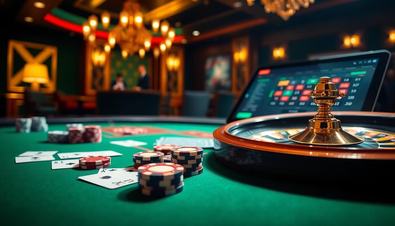 Experience the thrill at nhà cái vmax, where players engage in exciting poker games with vibrant chips and cards.