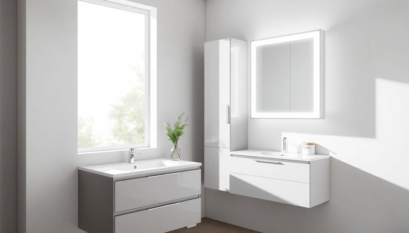 Enhance your bathroom with the elegant Sirhona France LED mirror and cabinet.