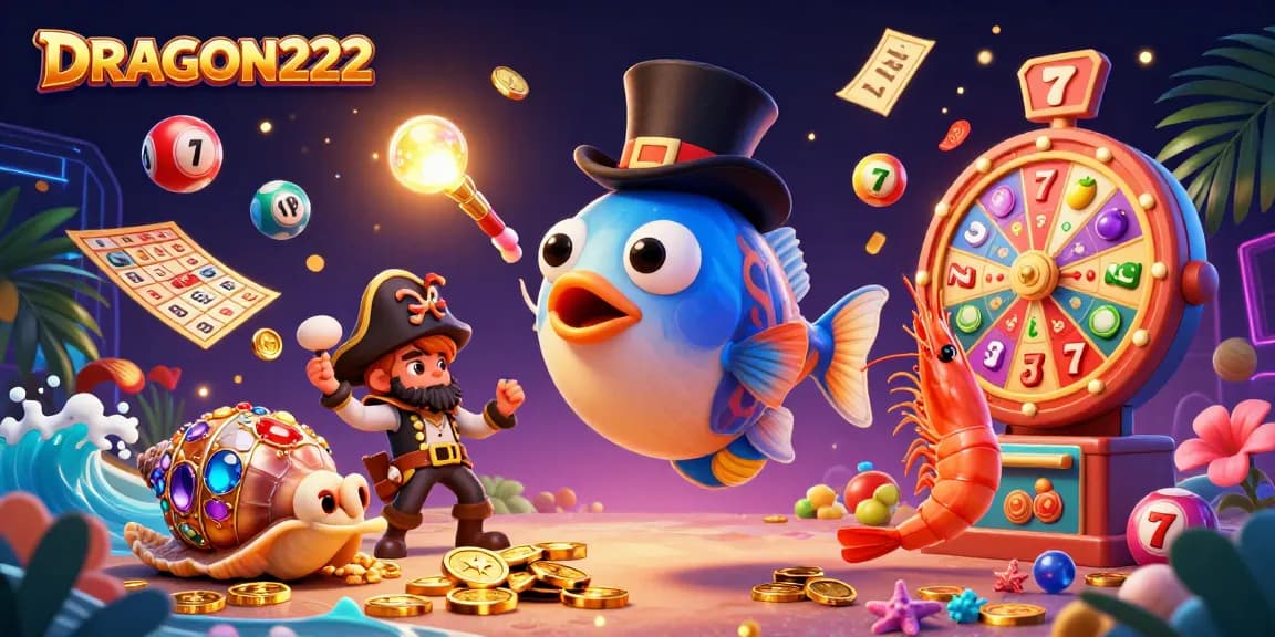 Spin to win with DRAGON222 as glowing anglerfish attracts golden coins, surrounded by exciting slot game elements.