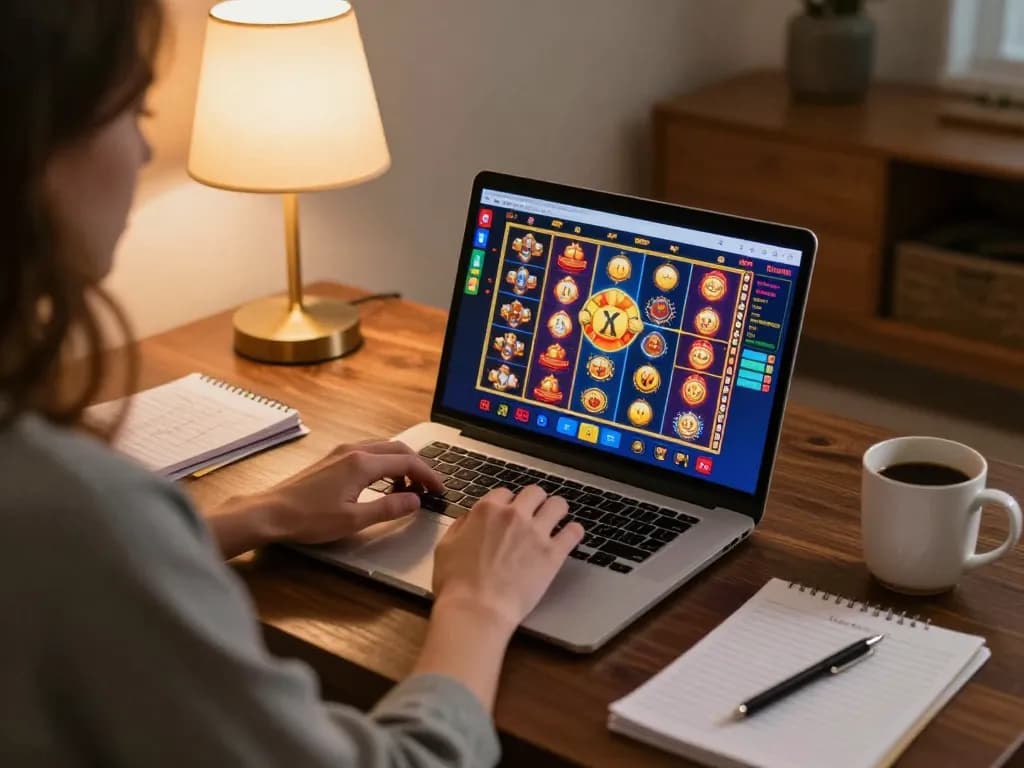 Engaged user playing online casino on laptop, showcasing Đăng ký cm88 for exciting gaming experience.