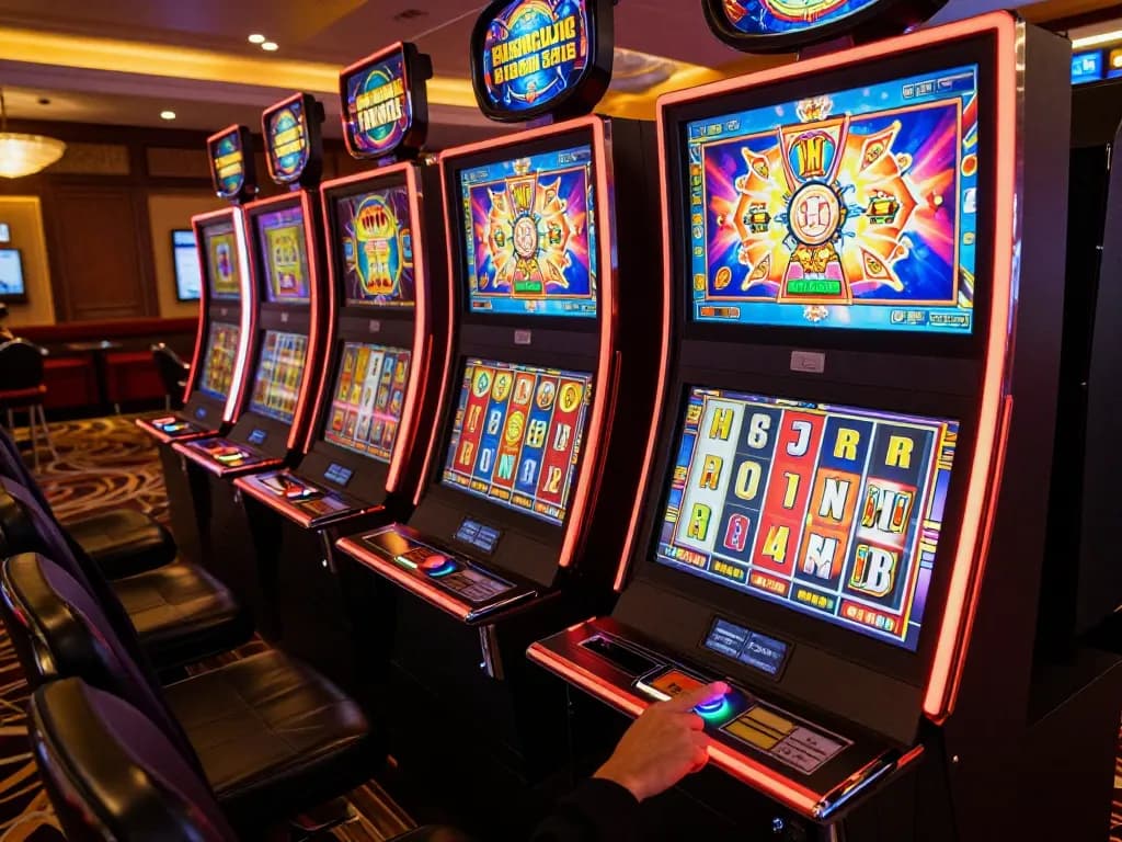 Mau777 player engaging with slot machine gameplay, showcasing exciting wins and vibrant graphics.