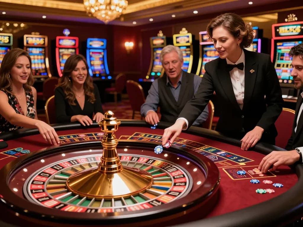Players immerse in the dynamic world of BL555 roulette, experiencing excitement at the vibrant table.