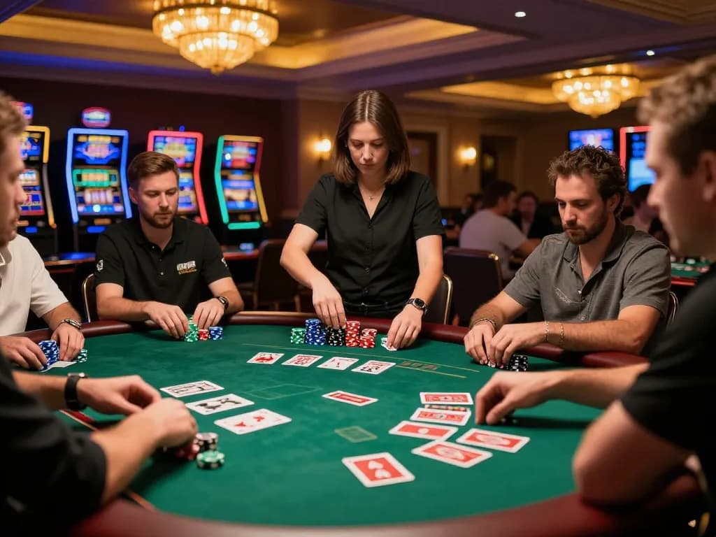 Players at the sunwin poker table showcasing strategy during an intense game atmosphere