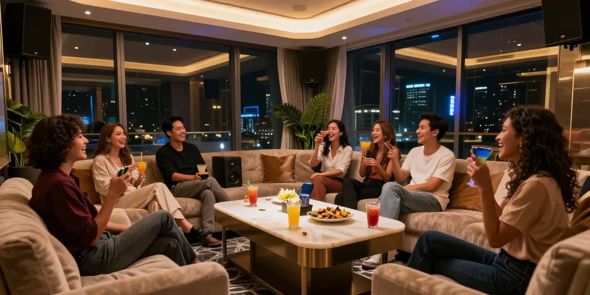 구구단쩜오에서 친구들과 함께 즐거운 시간을 보내는 고급 노래방의 세련된 모습