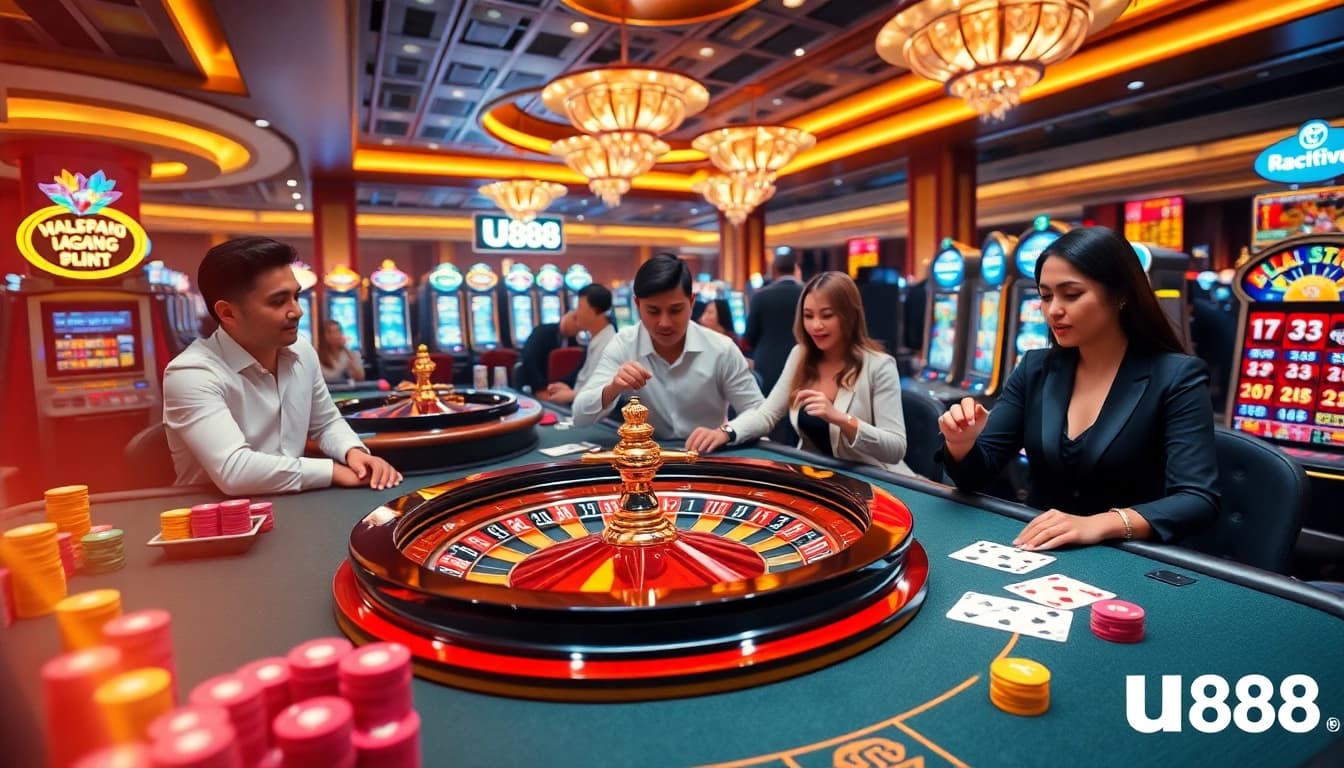 Exciting gaming action at U888 casino with roulette and poker elements.