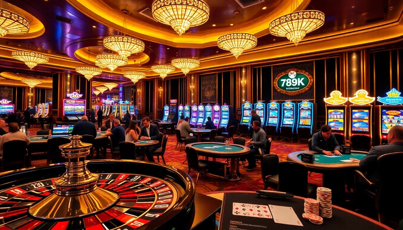 Exciting casino scene celebrating the thrill of gambling with 789K players engaged at poker tables.