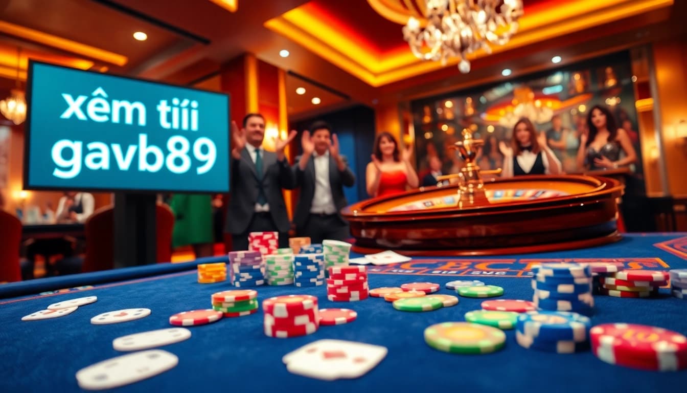 Exciting gambling scene with players enjoying poker and roulette; xem tại gavb79 for live bets.