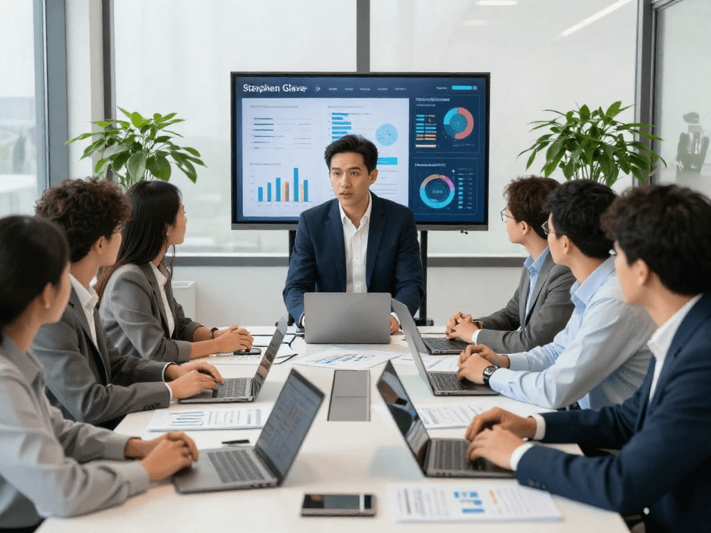 Stephen Gleave Ancaster leading a strategic planning session in a modern office