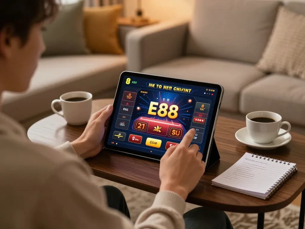 Engaging with EE88 casino app on tablet for an immersive online gambling experience.