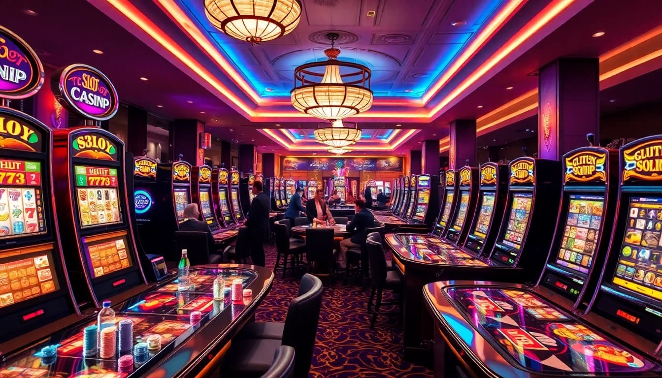 Adegan menarik yang menampilkan gameplay slot depo 5rb dengan warna-warna cerah dan elemen kasino.