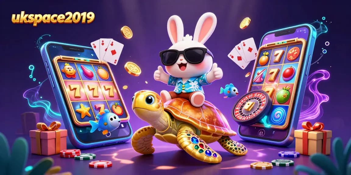Experience a vibrant casino world with the ukspace2019 lucky rabbit and golden sea turtle.