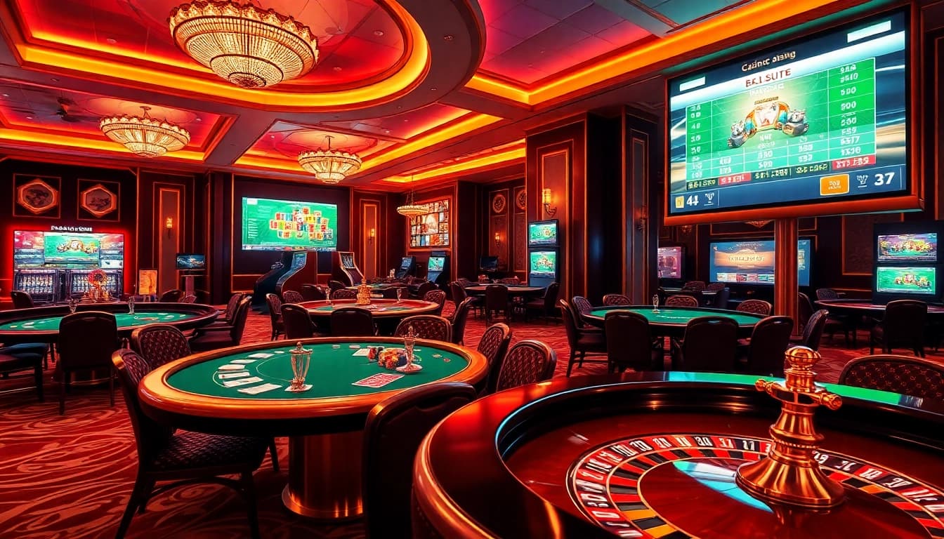 Participez à des jeux captivants de casino en ligne avec des lumières clignotantes et des actions de paris.