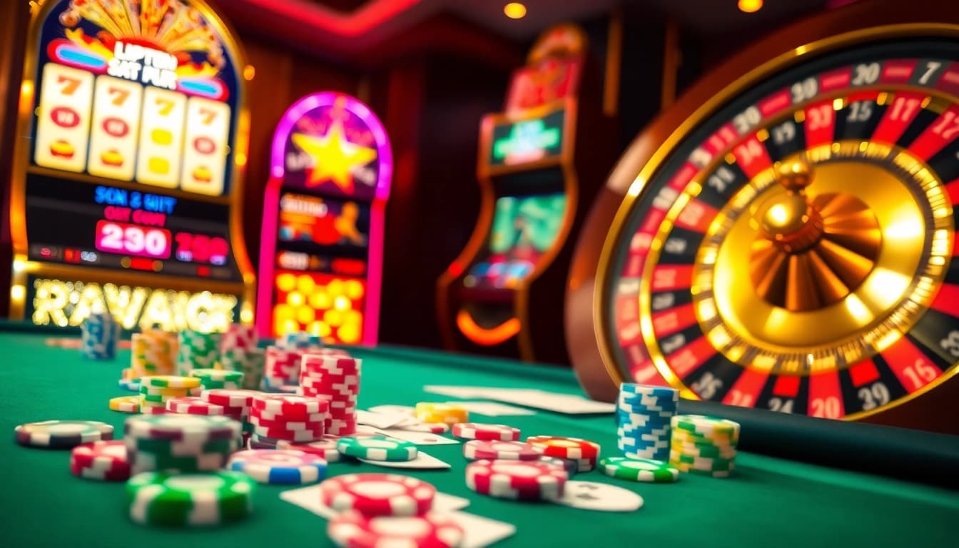 Hitclub players enjoying an exciting game at a vibrant casino table with poker chips.
