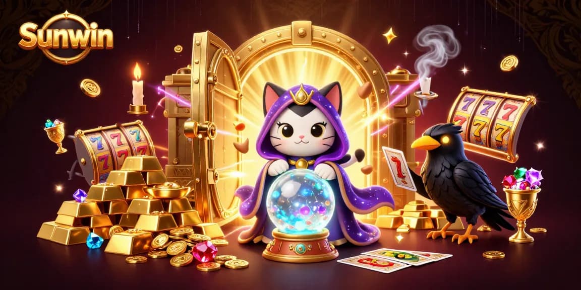 Spin big wins with Sunwin's vibrant gambling adventure, featuring mystical characters and slot elements.
