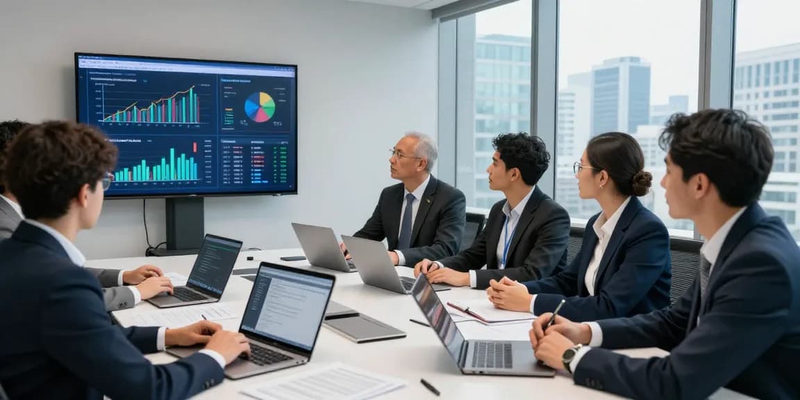 Team analyzing financial crime intelligence data in a modern conference room.