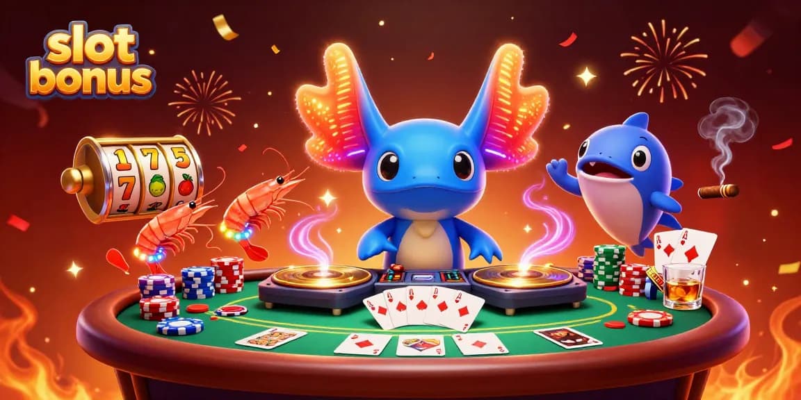 Experience the thrill with slot bonus promotions featuring vibrant animations of a neon DJ and lively sea creatures.