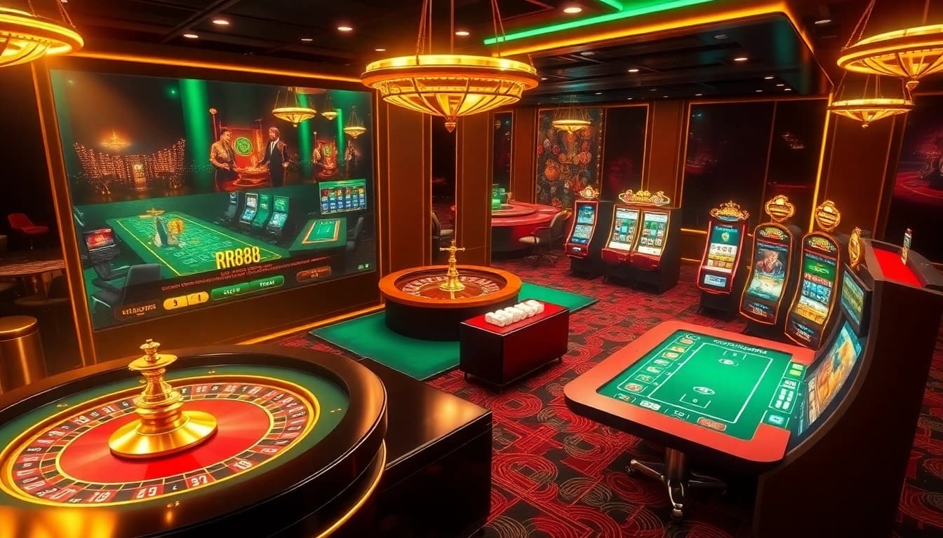 Experience thrilling gameplay at rr88 with a vibrant online casino showcasing tables and machines.