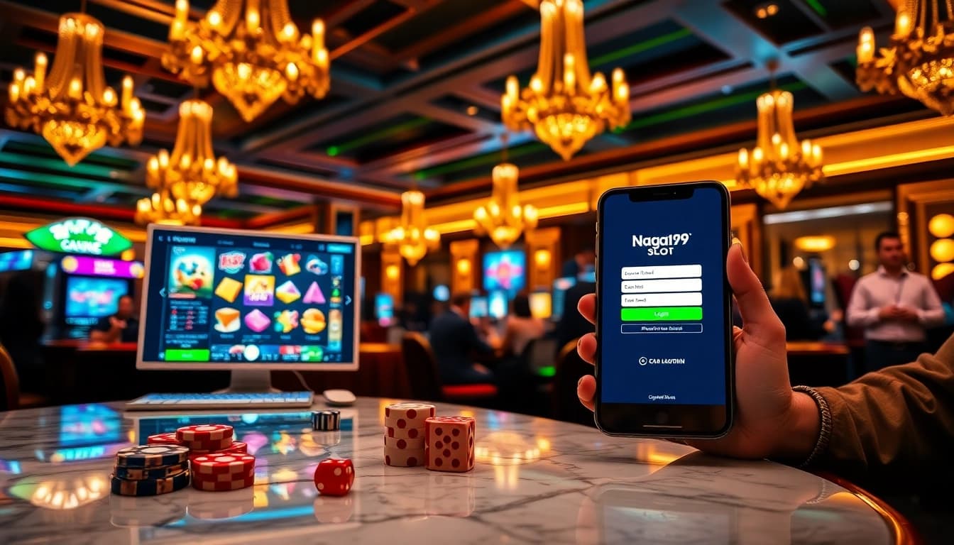 Naga169 slot login on a vibrant online casino interface with poker chips and engaging gameplay.