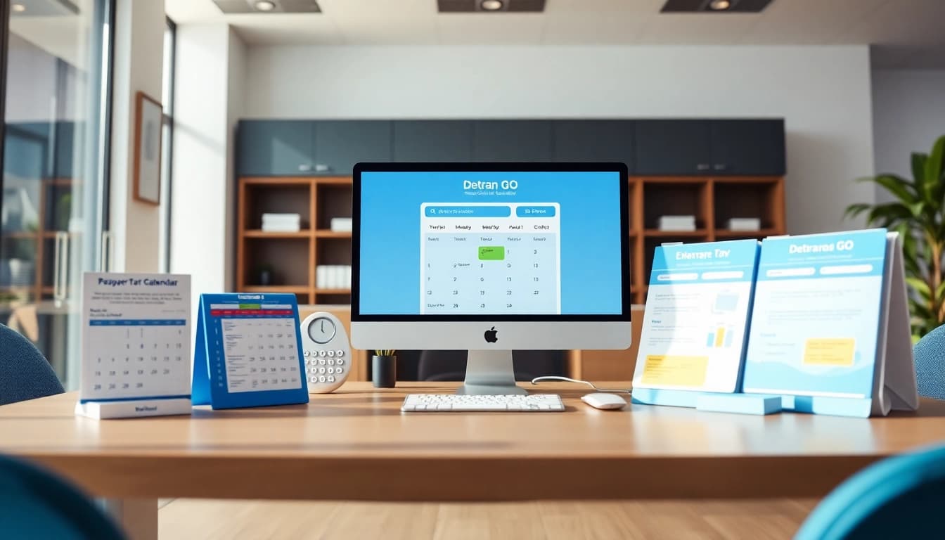 Detran GO 2026 IPVA calendar in a professional office setting