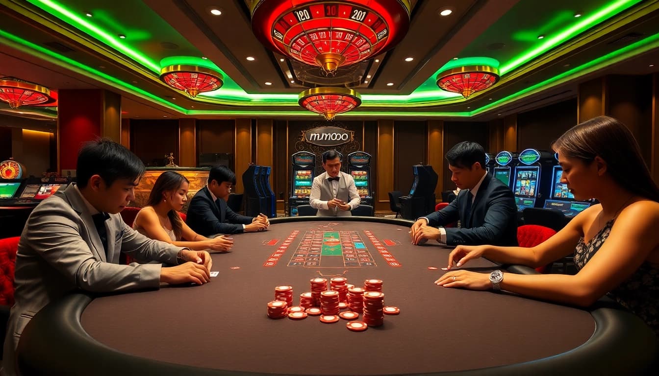 Experience thrilling gambling action at Nhà Cái MMOO with professional dealers and vibrant casino atmosphere.