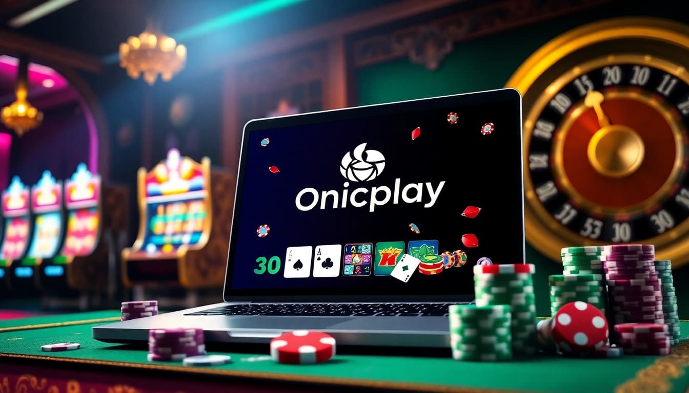 Experience Onicplay with vibrant slot machines and luxurious casino atmosphere.