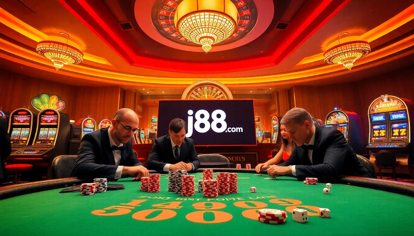 Experience high-stakes poker action at j88.com 3 with vibrant casino visuals and luxury ambiance.