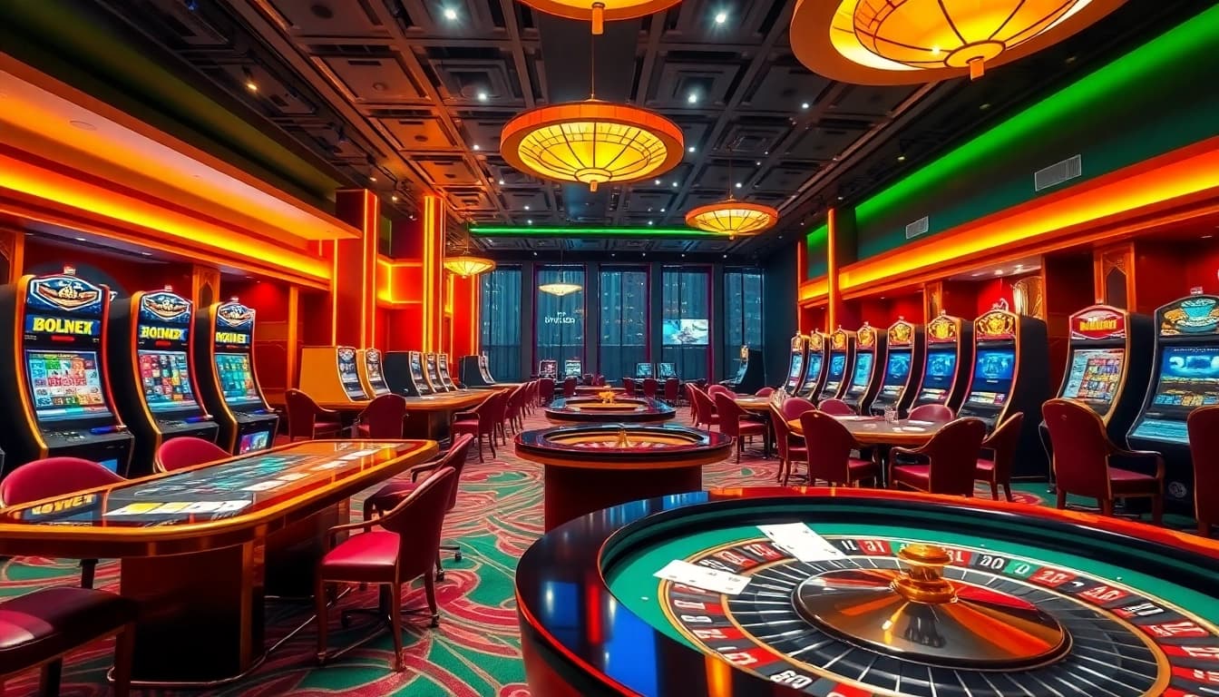 Experience the thrill of Giấy Phép hoạt động 888new at a luxurious casino featuring vibrant slot machines and poker tables.