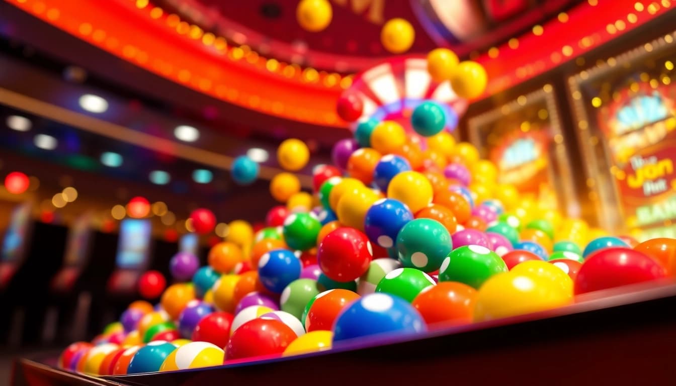 Jelajahi keseruan permainan plink slot dengan bola warna-warni yang jatuh.