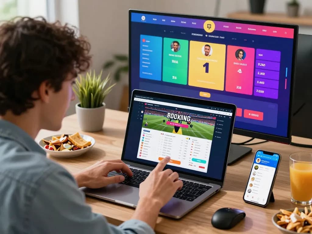 Exciting user engagement on xổ số hubet88 sports betting platform, showcasing vibrant betting graphics and devices.
