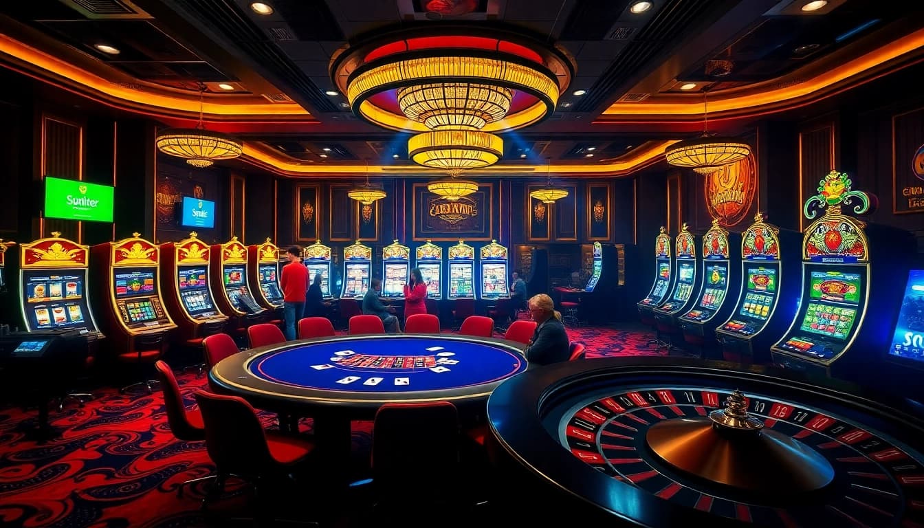 S666 com showcases an exciting casino environment, featuring poker tables, slot machines, and vibrant gaming lights.
