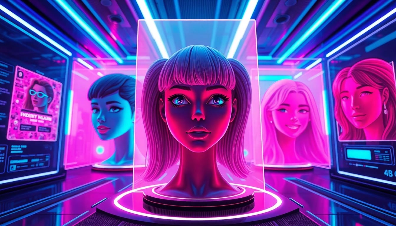 Engaging NSFW character AI interaction in a futuristic digital landscape.