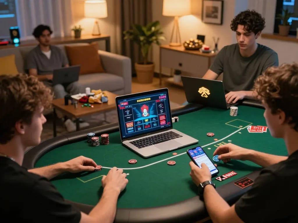 Engaged players at 789win com utilizing devices for online casino gaming strategies.