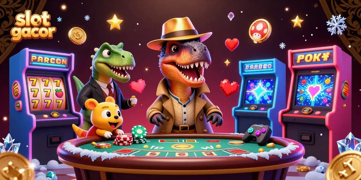Experience thrilling slot gacor action with a clever velociraptor and colorful game elements.