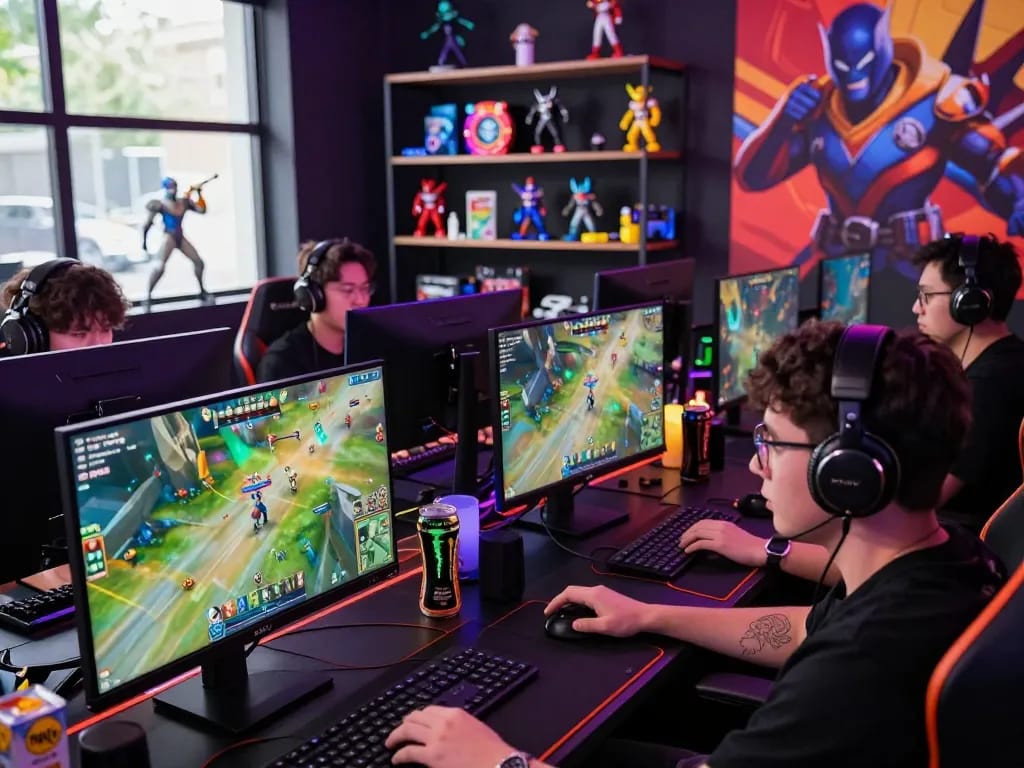 Competitive gaming scene with ligasedayu players engaged in online tournament, showcasing excitement and community spirit.