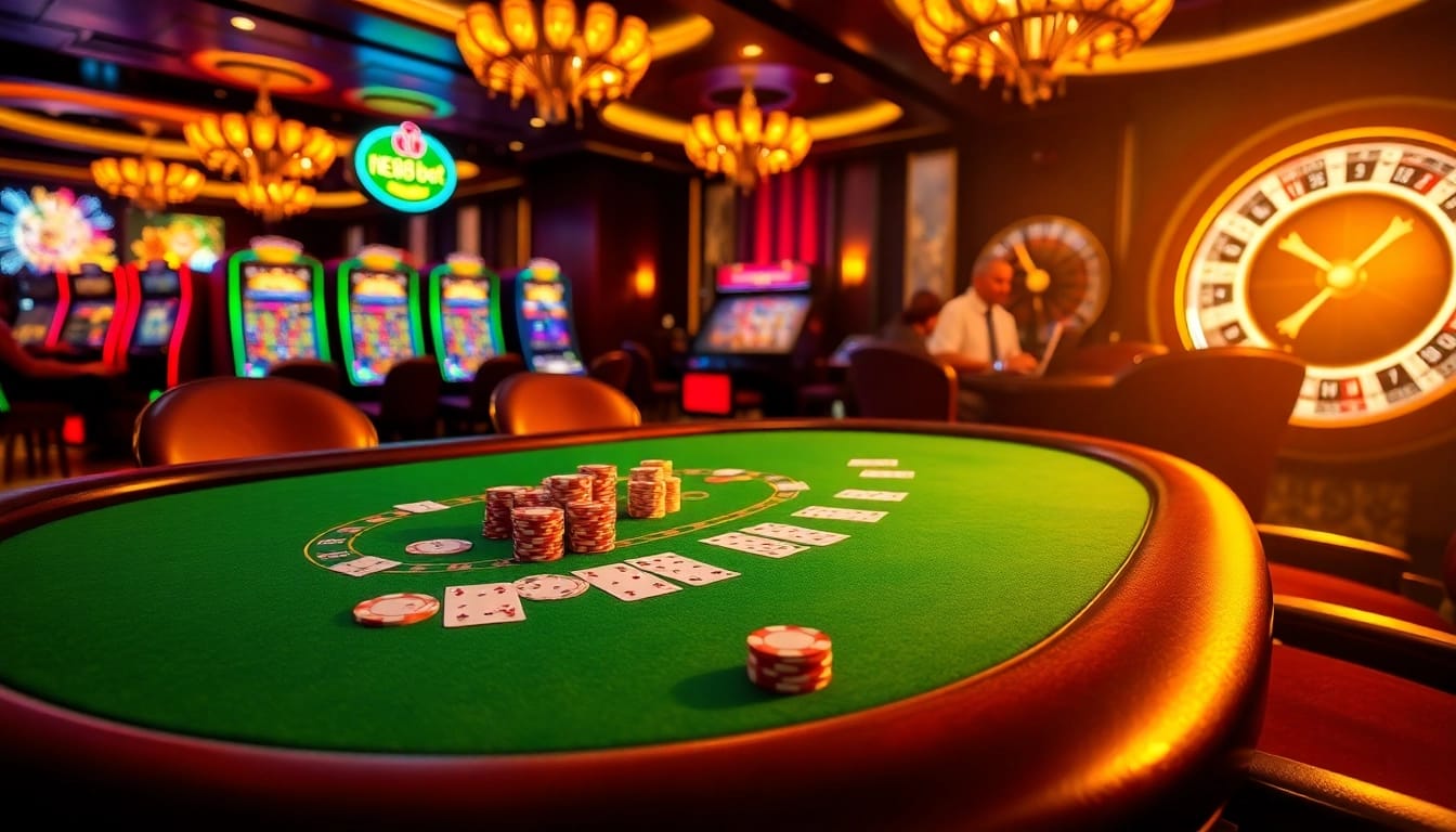 Join the excitement of New88bet.us at a glamorous casino poker table, complete with chips and cards.