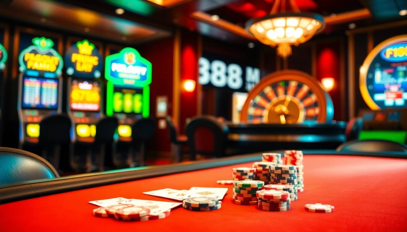 Experience thrilling poker action at F168, where cards and chips come alive in a vibrant casino setting.