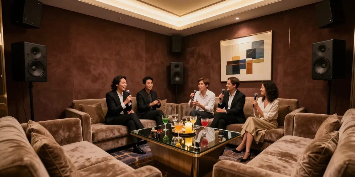 강남쩜오 프라이빗한 노래방 공간에서 고객들이 소중한 순간을 즐기는 모습