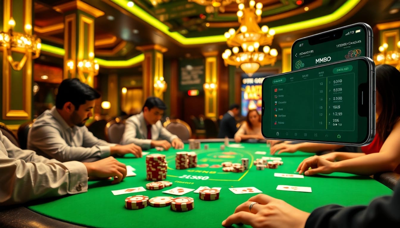 Experience thrilling poker moments at https://mm88.sa.com/ with vibrant chips and cards on a classy casino table.