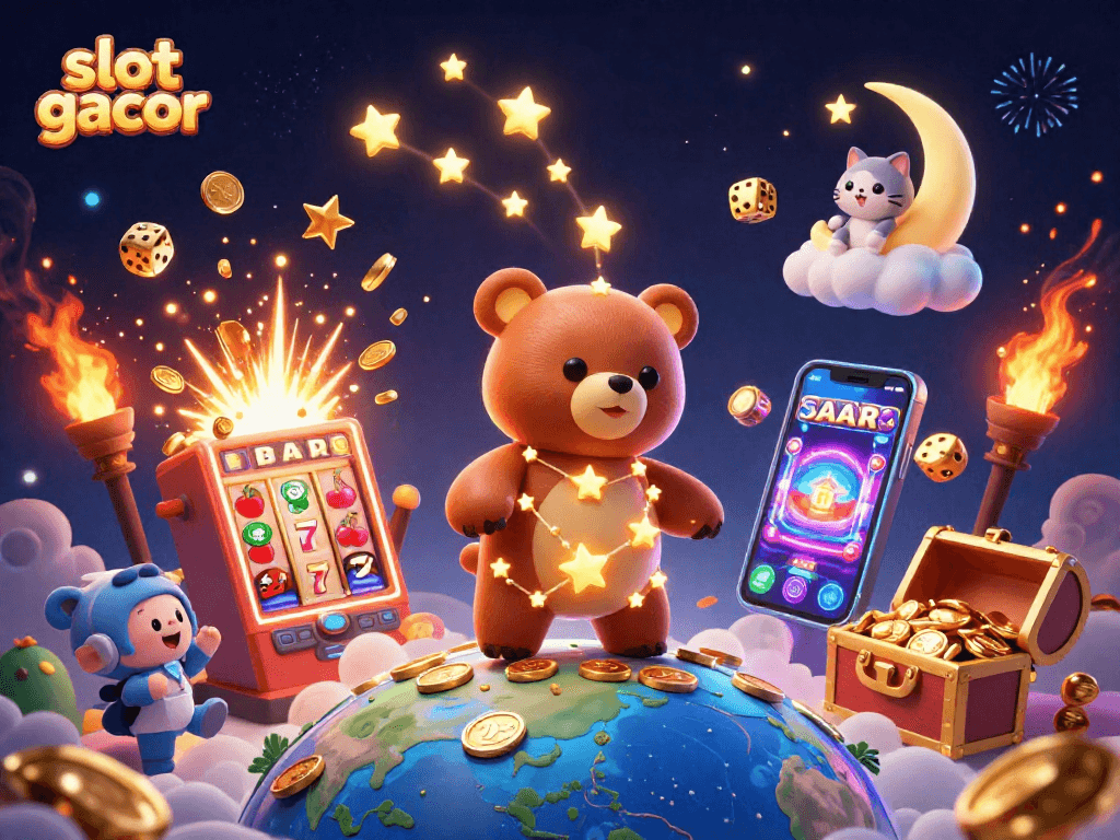 Menangkan slot gacor dengan simbol dan karakter cerah dalam ilustrasi kasino yang menarik.